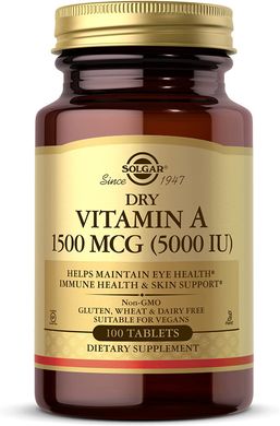 Solgar, витамин A в таблетках, 1500 мкг (5000 МЕ), 100 таблеток (SOL-02820), фото