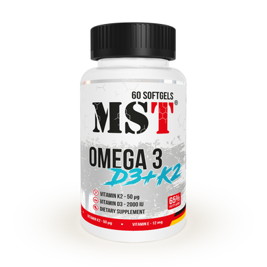 MST Nutrition, Омега-3, Omega 3 65% + D3 + K2, 60 гелевых капсул (MST-00308), фото