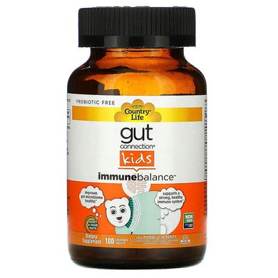 Country Life, Gut Connection Kids, средство для укрепления иммунитета, кисло-сладкий вкус, 100 жевательных таблеток (CLF-03034), фото