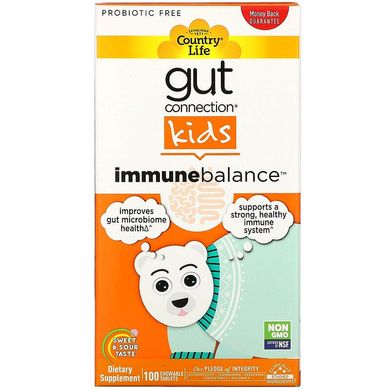 Country Life, Gut Connection Kids, засіб для зміцнення імунітету, кисло-солодкий смак, 100 жувальних таблеток (CLF-03034), фото