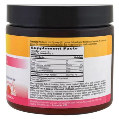 Коллаген + витамины С+А+В12 в порошке, Maxi-Skin, Country Life, 4,3 унции (123 гр) (CLF-05066), фото