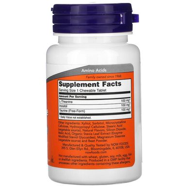 Now Foods, L-теанин в жевательных таблетках, 100 мг, 90 жевательных таблеток (NOW-00144), фото