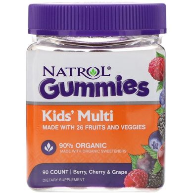 Мультивітаміни для дітей, Natrol, Gummies, Kids 'Multi, Berry, Cherry & Grape, 90 Count (NTL-07368), фото