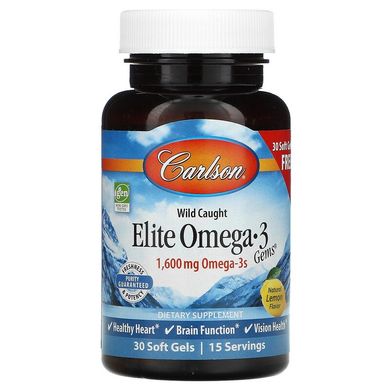 Carlson Labs, Elite Omega-3 Gems, отборные омега-3 кислоты, натуральный лимонный вкус, 800 мг, 90+30 мягких таблеток (CAR-01714), фото