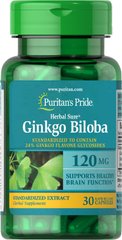 Puritan's Pride, Гинкго Билоба, стандартизированный экстракт, 120 мг, 30 капсул (PTP-04545), фото