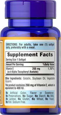 Витамин Е-400, Vitamin E, Puritan's Pride, 400 МЕ, 50 капсул (PTP-00542), фото