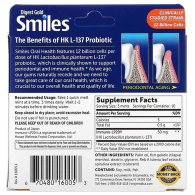 Enzymedica, Digest Gold Smiles Oral Health Probiotic, 30 Quick Melt (ENZ-16005), фото