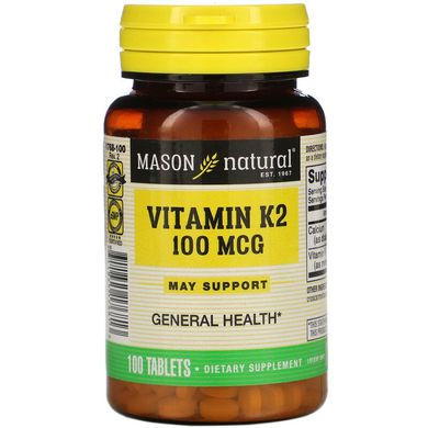 Витамин K2, 100 мкг, Vitamin K2, Mason Natural, 100 таблеток (MAV-17681), фото