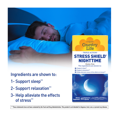 Country Life, Stress Shield Nighttime, Комплекс для здорового сну, 60 вегетеріанських капсул (CLF-05042), фото