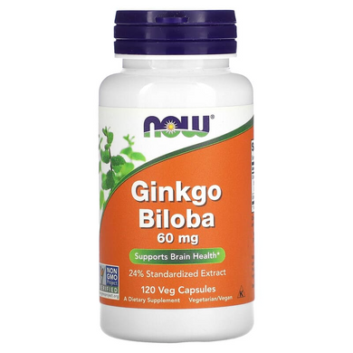 Now Foods, Гинкго билоба, 60 мг, 120 растительных капсул (NOW-04687), фото
