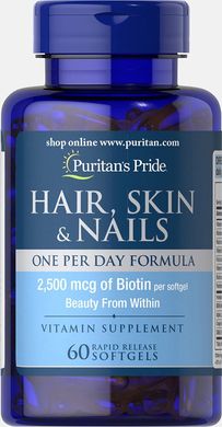 Формула для волос, кожи, ногтей, Hair, Skin & Nails, Puritan's Pride, 1 в день, 60 капсул (PTP-55554), фото