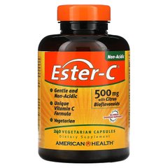 American Health, Ester-C з цитрусовими біофлавоноїдами, 500 мг, 240 вегетаріанських капсул (AMH-16967), фото