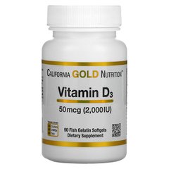 California Gold Nutrition, витамин D3, 50 мкг (2000 МЕ), 90 рыбно-желатиновых капсул (CGN-01179), фото