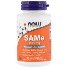 SAM-E (S-Аденозилметионин), Now Foods, 200 мг, 60 желатиновых капсул (NOW-00127), фото