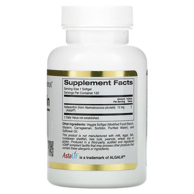 California Gold Nutrition, AstaLif, чистий ісландський астаксантин, 12 мг, 120 м'яких рослинних таблеток (CGN-01104), фото