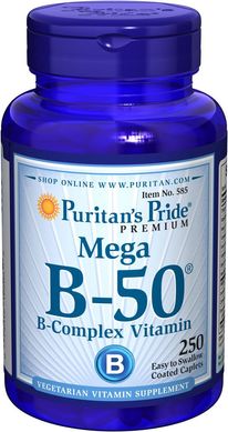 Витамин В-50 комплекс, Vitamin B-50 Complex, Puritan's Pride, 250 капсул (PTP-10585), фото