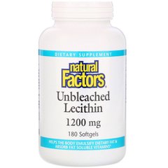 Natural Factors, Неотбеленный лецитин, 1200 мг, 180 мягких желатиновых капсул (NFS-02601), фото