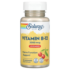 Solaray, витамин B12, со вкусом вишня, 2000 мкг, 90 пастилок (SOR-04350), фото