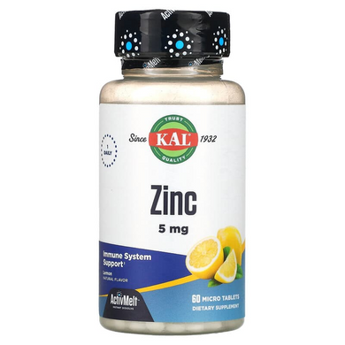 KAL, цинк, зі смаком солодкого лимону, 5 мг, 60 мікротаблеток (CAL-71875), фото