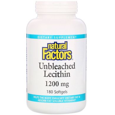 Natural Factors, Невибілений лецитин, 1200 мг, 180 м'яких желатинових капсул (NFS-02601), фото