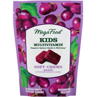 MegaFood, Мультивитамины для детей в жевательных пастилках, виноград, 30 жевательных пастилок в индивидуальной упаковке (MGF-10374), фото