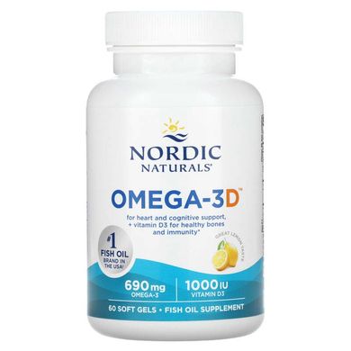 Nordic Naturals, Omega-3D, зі смаком лимона, 1000 мг, 60 м'яких желатинових капсул (NOR-01761), фото