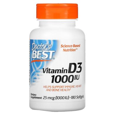 Doctor's Best, витамин D3, 25 мкг (1000 МЕ), 180 капсул (DRB-00209), фото