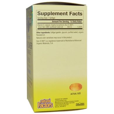 Вітамін Е, Natural Factors, 400 МО, 90 капсул (NFS-35513), фото