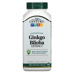 21st Century, экстракт гинкго билоба, стандартизованный, 60 мг, 200 вегетарианских капсул (CEN-21687), фото