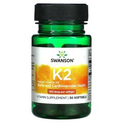 Swanson, Натуральний вітамін K2, 100 мкг, 30 м'яких гелевих капсул (SWV-02672), фото
