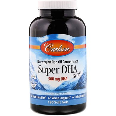 Carlson Labs, Super-DHA Gems, 500 мг, 180 желатинових капсул (CAR-01552), фото