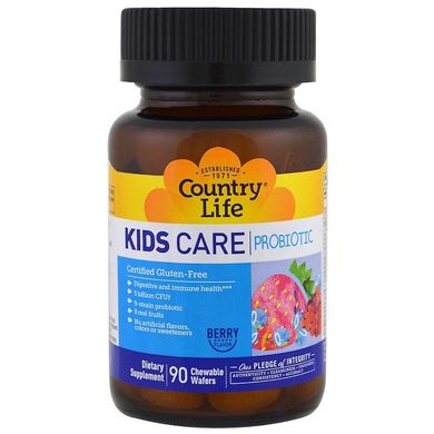 Country Life, Kids Care Probiotic, Berry Flavor, 5 Billion CFU, 90 жувальних пастилок (CLF-03048), фото