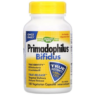 Nature's Way, Primadophilus Bifidus, суміш пробіотиків, 5 млрд КУО, 180 вегетаріанських капсул (NWY-15651), фото