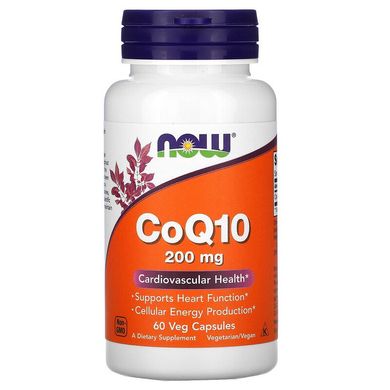 Now Foods, коэнзимQ10, 200 мг, 60 растительных капсул (NOW-03176), фото