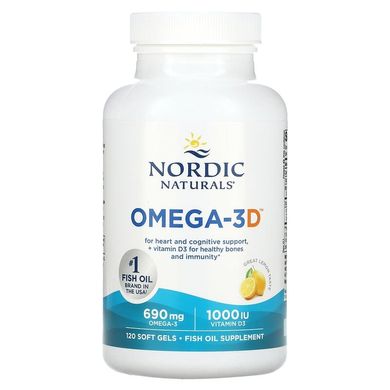 Nordic Naturals, Omega-3D, со вкусом лимона, 1000 мг, 120 мягких желатиновых капсул (NOR-02761), фото