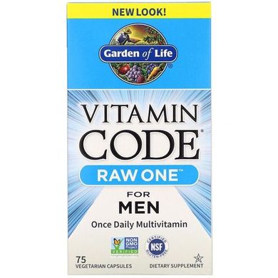 Garden of Life, Vitamin Code, RAW One, мультивітамінна добавка для чоловіків (для прийому 1 раз на день), 75 вегетаріанських капсул (GOL-11402), фото