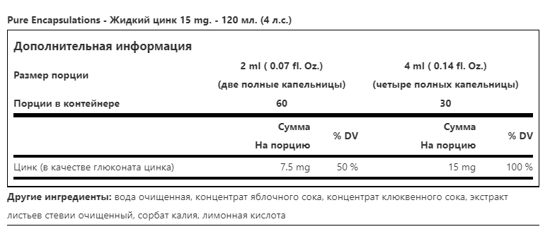 Цинк в жидкой форме, Zinc liquid, Pure Encapsulations, 15 мг, 120 мл (PE-01260), фото