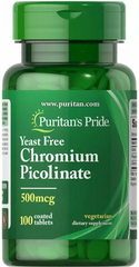Пиколинат хрома, Puritan's Pride, Yeast Free, 500 мкг, 100 таблеток (PTP-12570), фото