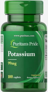 Калій, Potassium, Puritan's Pride, 99 мг, 100 капсул (PTP-11110), фото