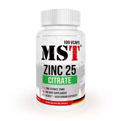 MST Nutrition, Цинк цитрат, 25 мг, 100 рослинних капсул (MST-00305), фото