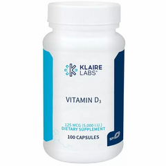 Витамин Д3, Vitamin D3, Klaire Labs, 125 мкг (5000 МЕ), 100 капсул (KLL-00119), фото