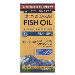 Wiley's Finest, рыбий жир диких аляскинских рыб, максимальное содержание ЭПК, 1250 мг, 120 рыбных капсул (WIF-00420), фото