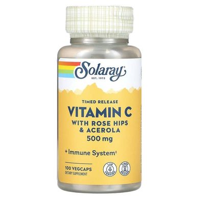 Витамин С, Vitamin C, Solaray, двухфазное высвобождение, 500 мг, 100 капсул (SOR-04400), фото