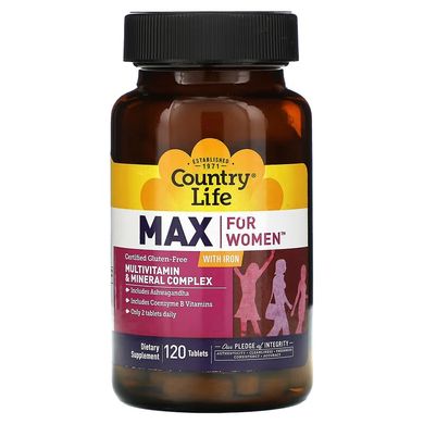 Мультивитамины и минералы для женщин, Max for Women, Country Life, 120 таблеток (CLF-08121), фото