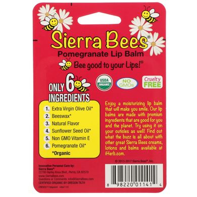 Органический бальзам для губ Sierra Bees, гранат, 4 в упаковке (MBE-01141), фото