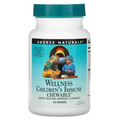 Source Naturals, Дитячі жувальні пастилки для підтримки імунітету Wellness, зі смаком ягід, 30 пастилок (SNS-02138), фото