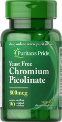 Хром пиколинат, Chromium Picolinate, Puritan's Pride, без дрожжей, 800 мкг, 90 таблеток (PTP-12600), фото