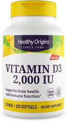 Healthy Origins, Вітамін D3, 2,000 МО, 120 гелевих капсул (HOG-15374), фото