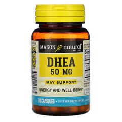 Дегідроепіандростерон, 50 мг, DHEA, Mason Natural, 30 капсул (MAV-11308), фото