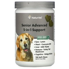 NaturVet, Улучшенная поддержка 5-в-1 для пожилых людей, 120 жевательных таблеток, 360 г (VET-00552), фото